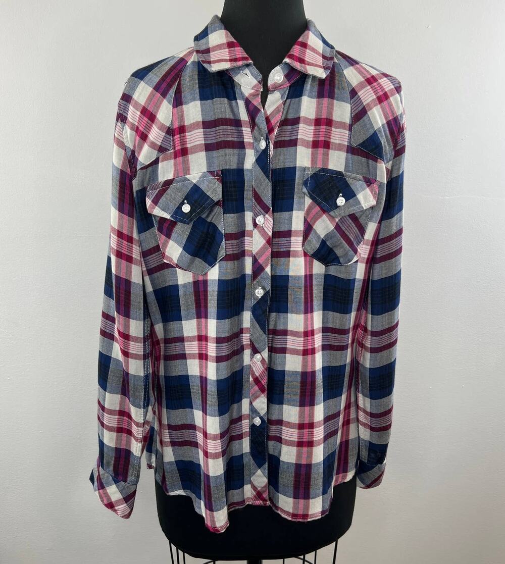 RAILS Blue Red White Plaid Button-Up Long Sleeve Western Cowgirl Shirt Top M